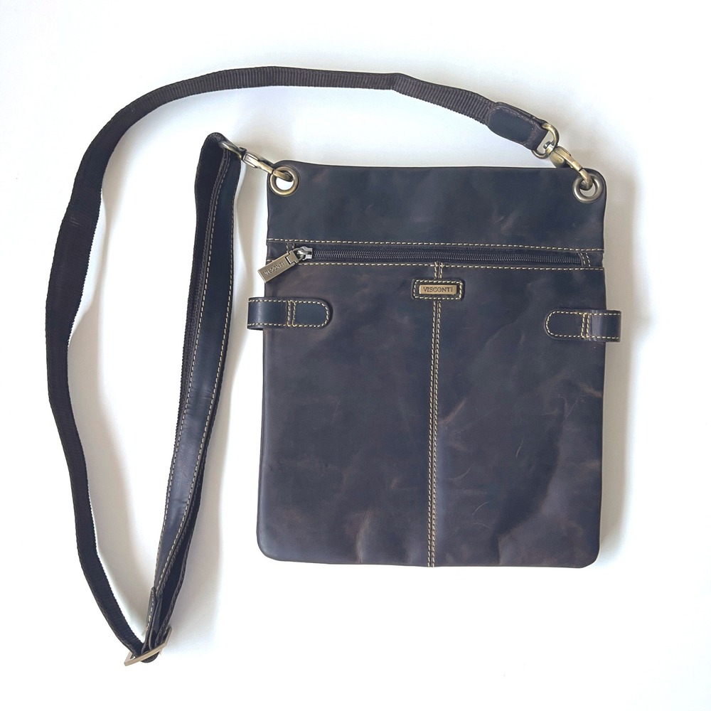 Visconti Dark Brown Leather Crossbody Bag Adjustable Messenger Purse